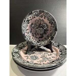 Spode Blue Room Garden Poppy & Jasmine Plates + Bowl Pink Black England